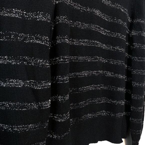 Rails NEW Allegra Cashmere Cotton Metallic Stripe Sweater Black Silver Medium - Picture 4 of 13